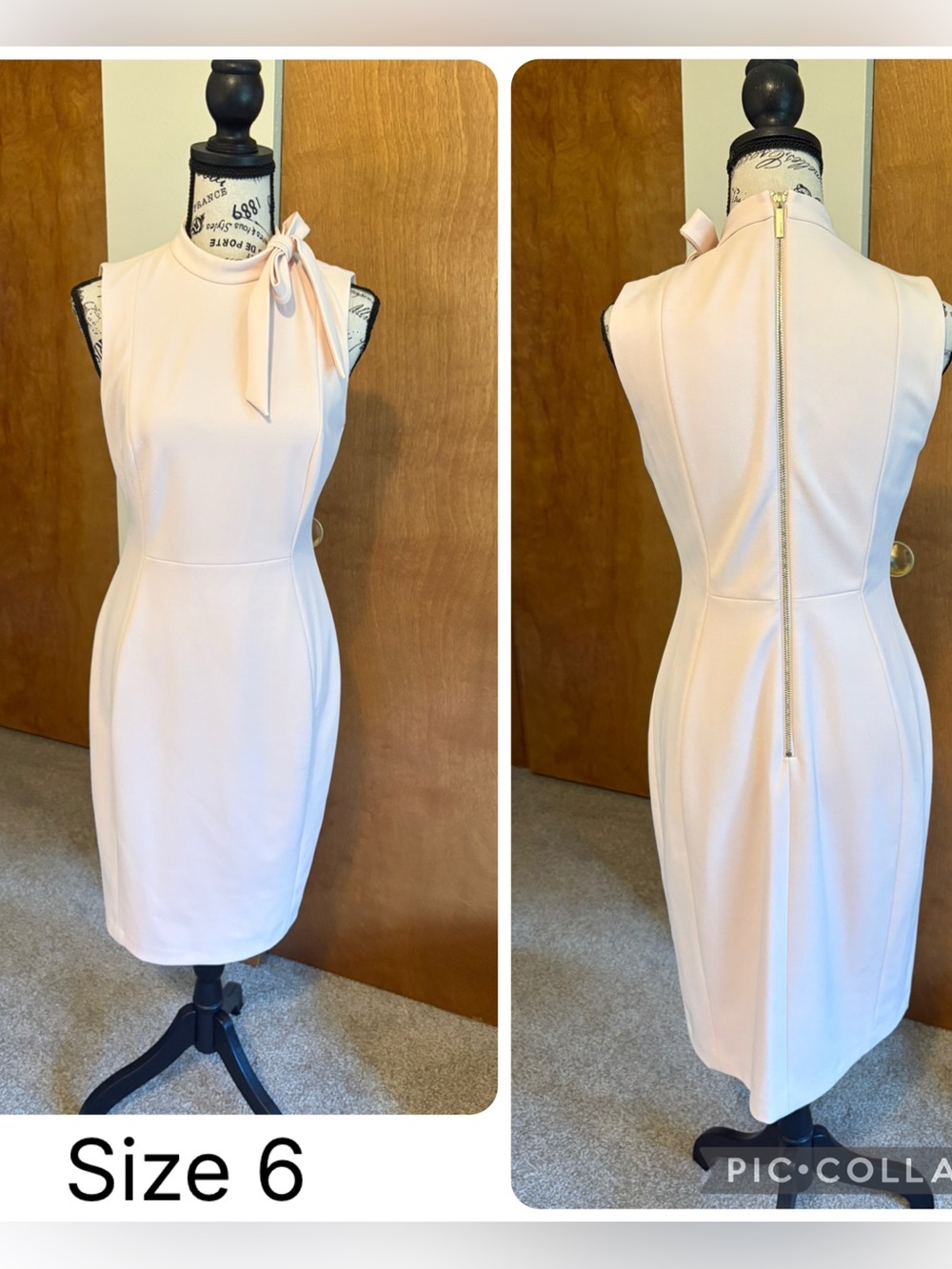 Calvin Klein Sleeveless Bow-Neck Sheath Dress in Light Blush